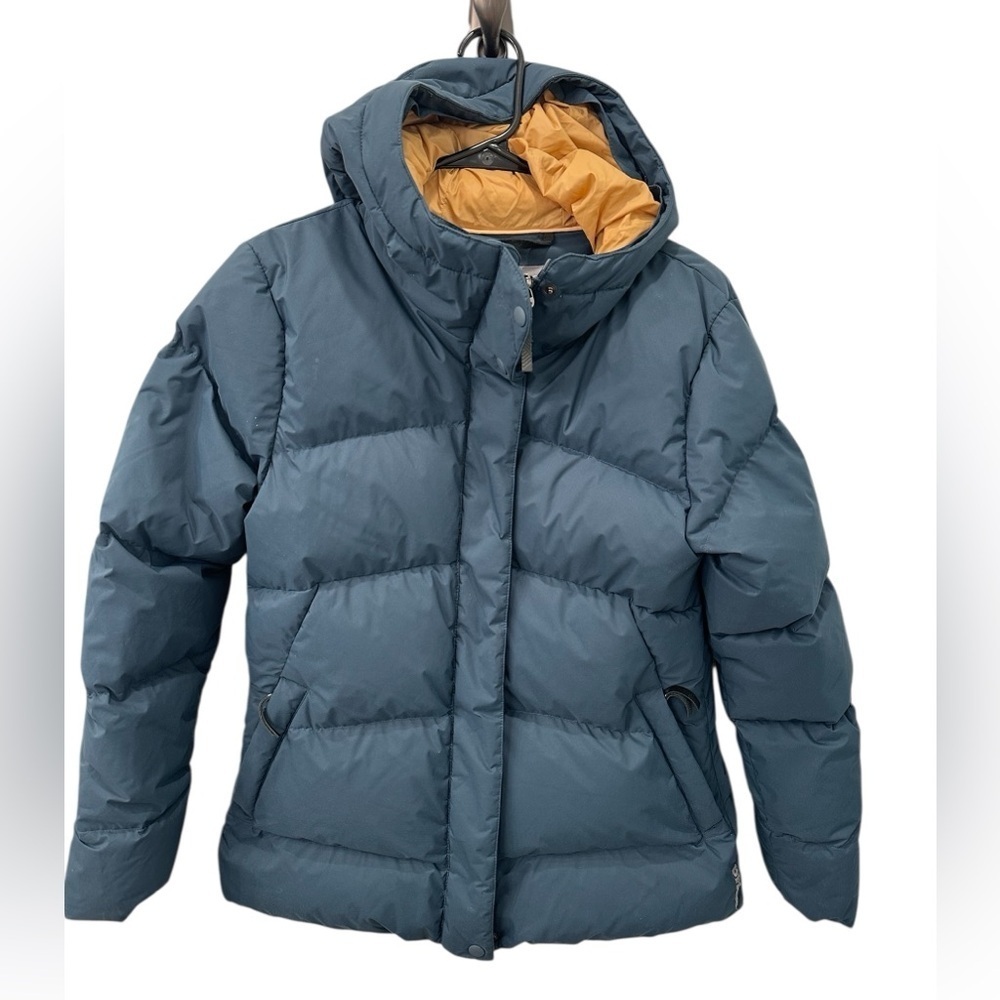 prAna Kromata Duck Down Puffer Jacket S Small Teal Blue Hooded